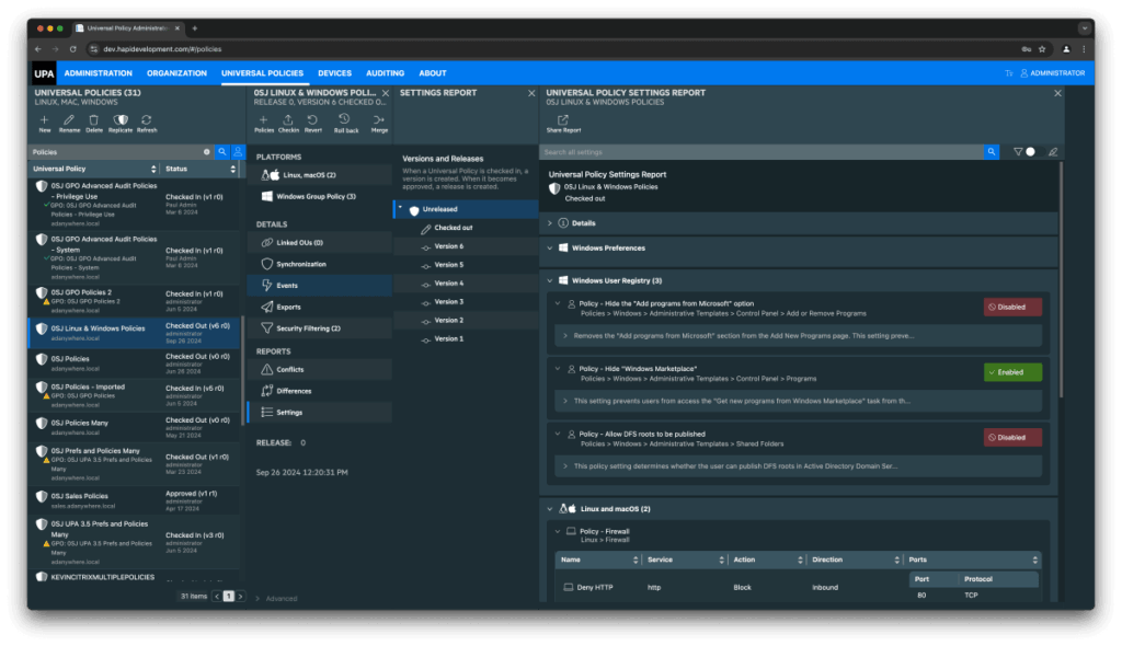 UPA's web-based console